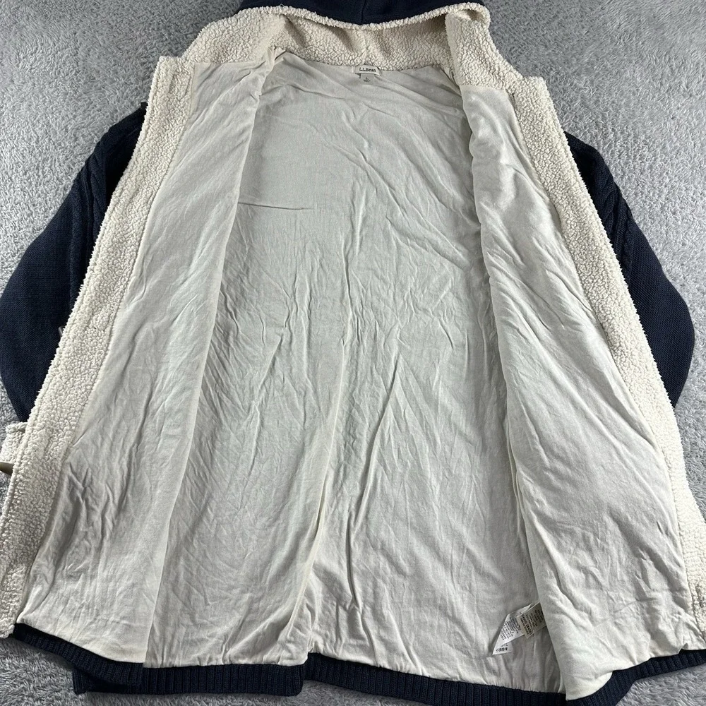 L.L Bean Wool Blend Cardigan Sweater Womens Large‎ Blue Sherpa Lined Cable Knit - Picture 5 of 9